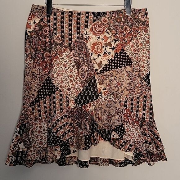 Chaps Dark Floral Patchwork Print Skirt Sz M Y2K Bohemian - Picture 1 of 8